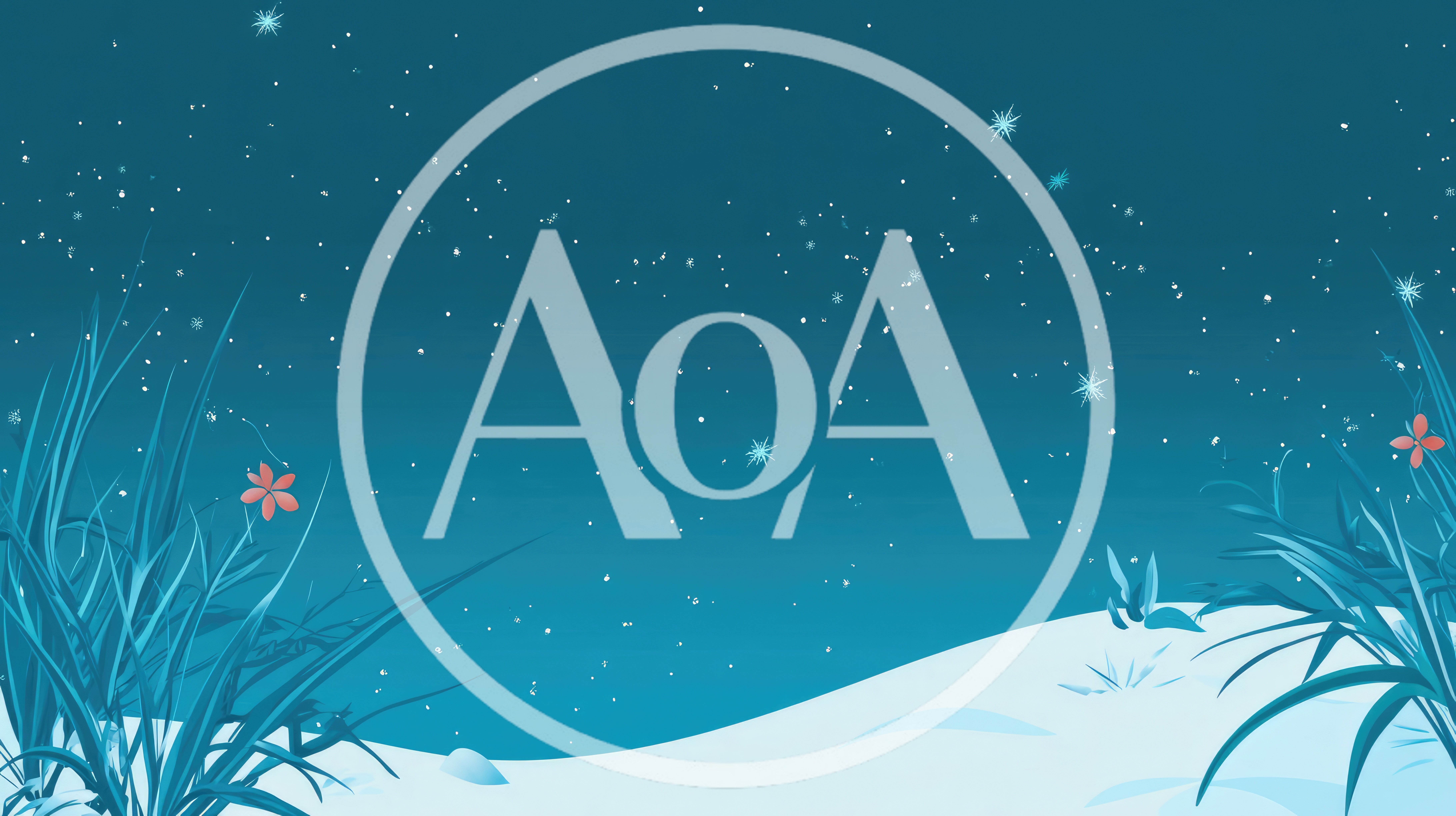 Stylized Winter Landscape With Snowflakes And Grass