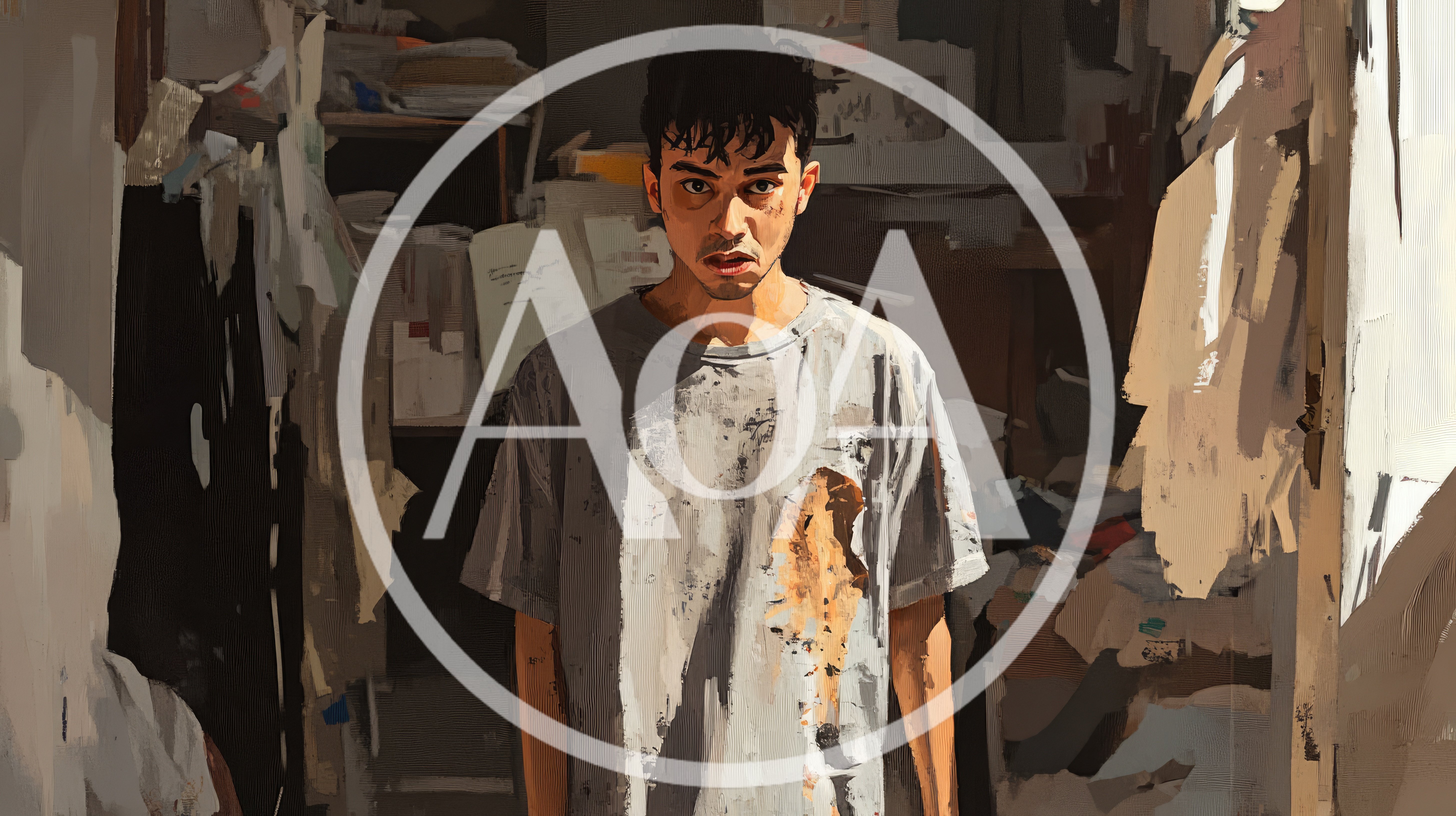 Distressed Young Man Standing In A Cluttered Room