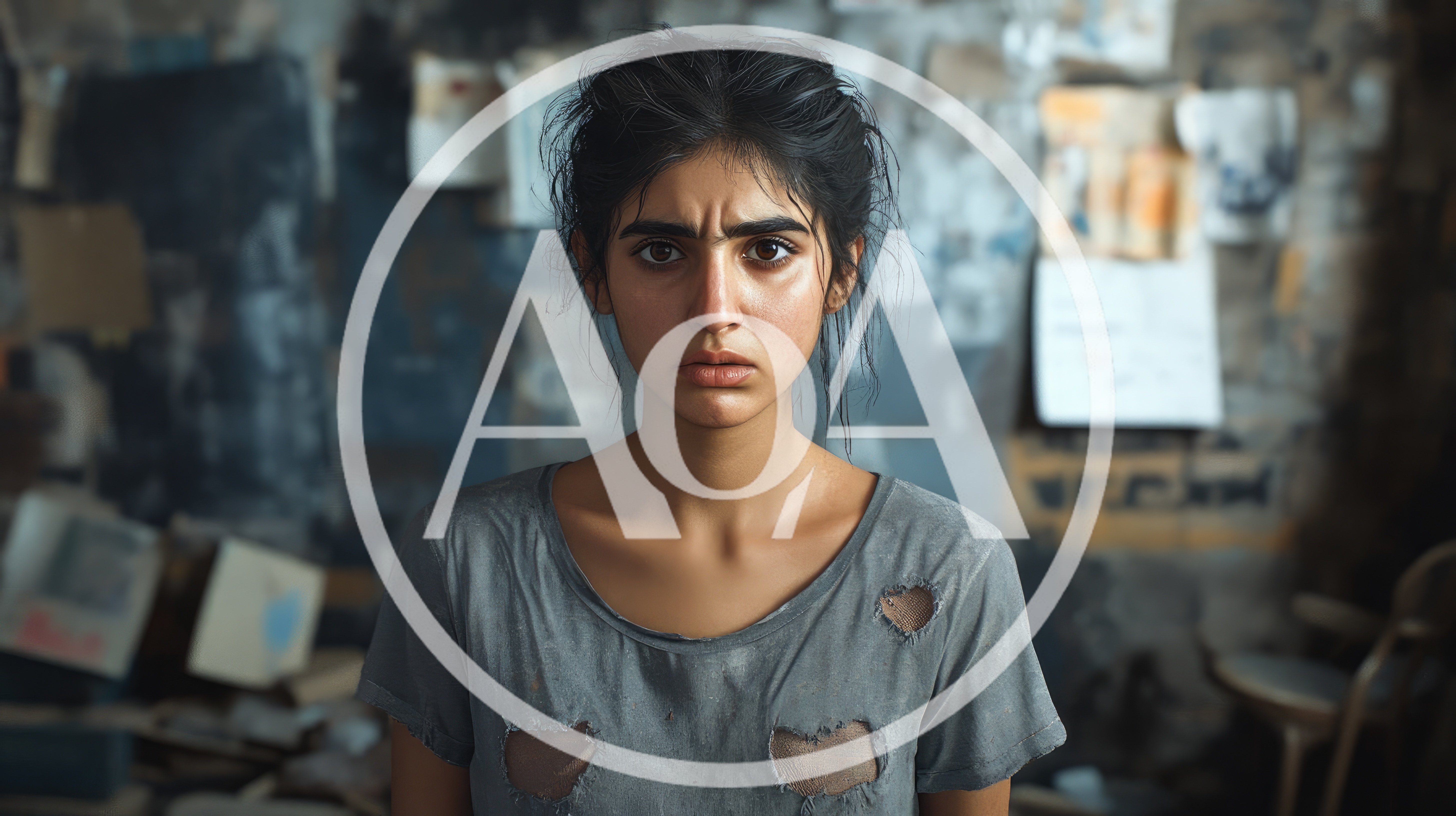Portrait Of A Distressed Young Woman In A Ruined Room