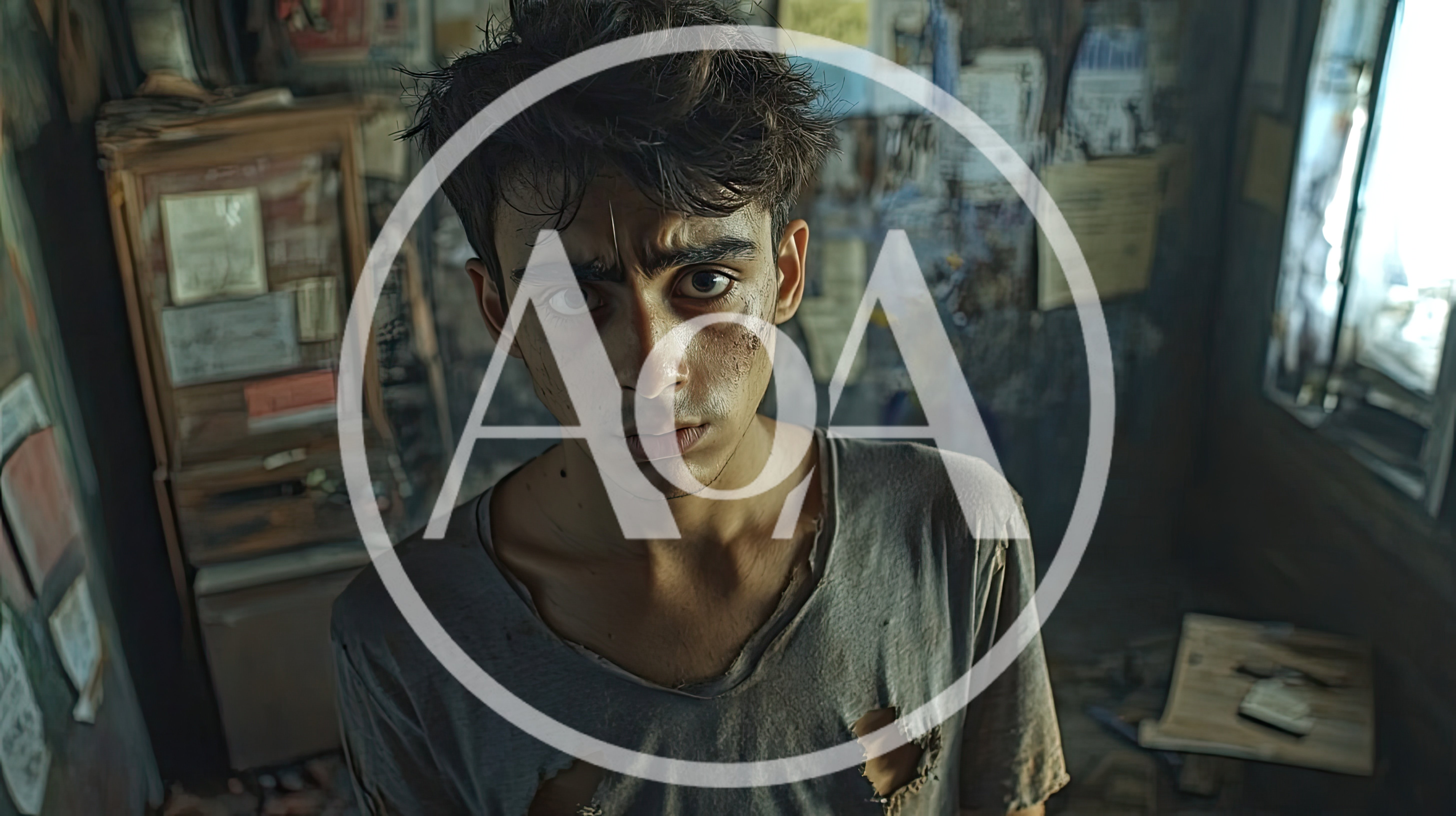 Young Man With Disheveled Appearance In A Dilapidated Room