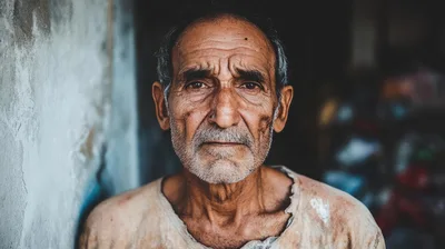 Portrait Of An Elderly Man With Weathered Skin
