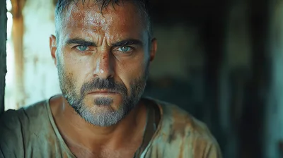 Portrait Of A Gritty Man With Intense Expression