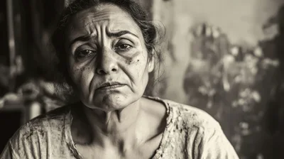 Portrait Of An Elderly Woman With A Sad Expression