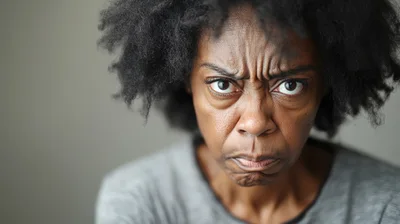 Close Up Portrait Of An Angry African American Woman