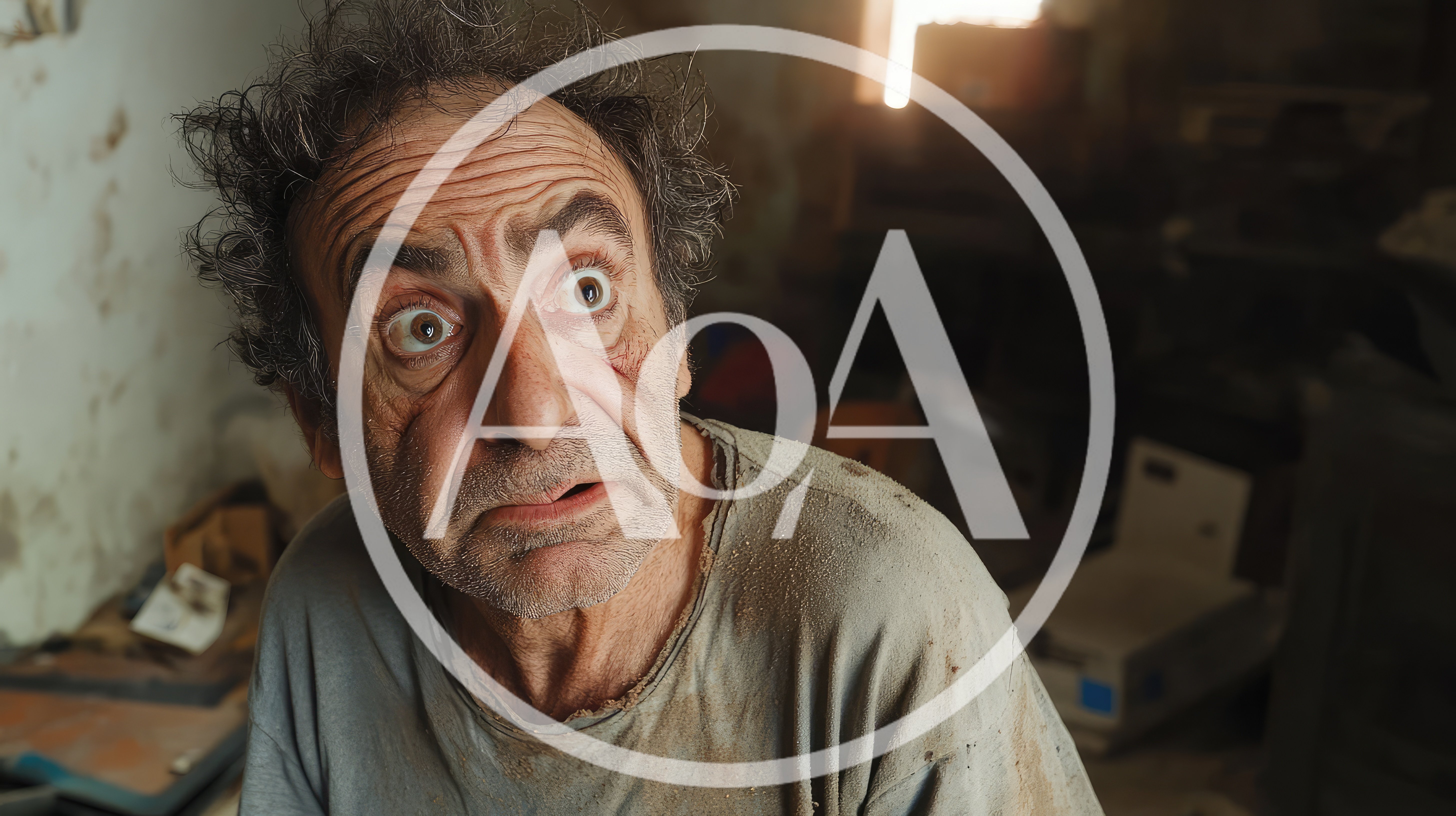 Scared Disheveled Man Looking Around In A Dark Room