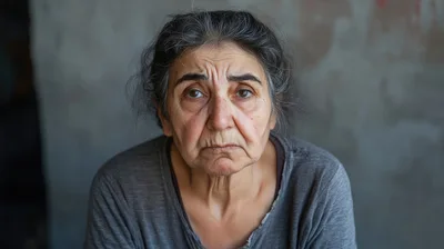 Portrait Of An Elderly Woman With A Serious Expression