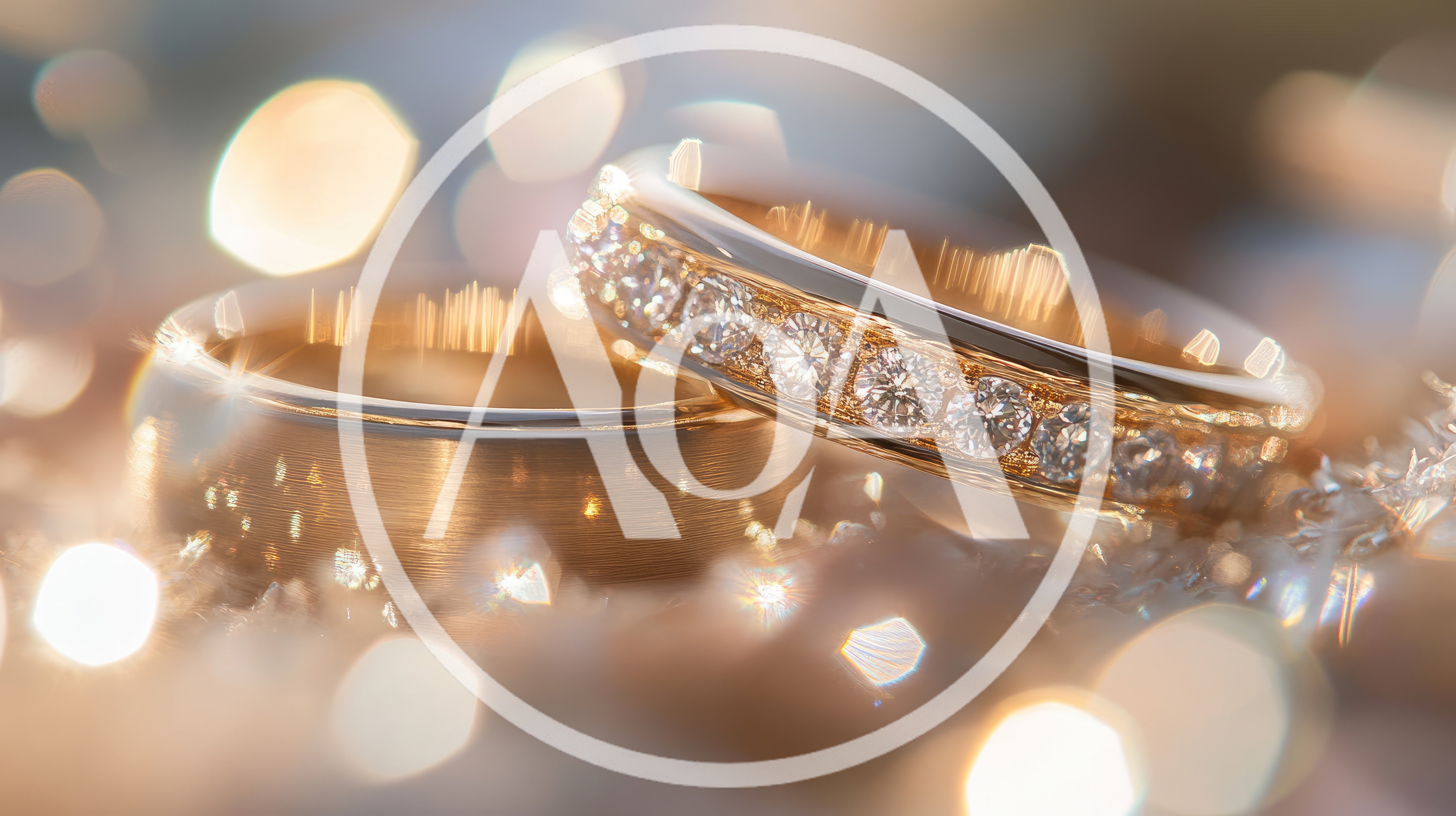 Two Elegant Gold Wedding Rings With Sparkling Diamonds
