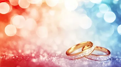 Two Diamond Wedding Rings On A Glittering Background