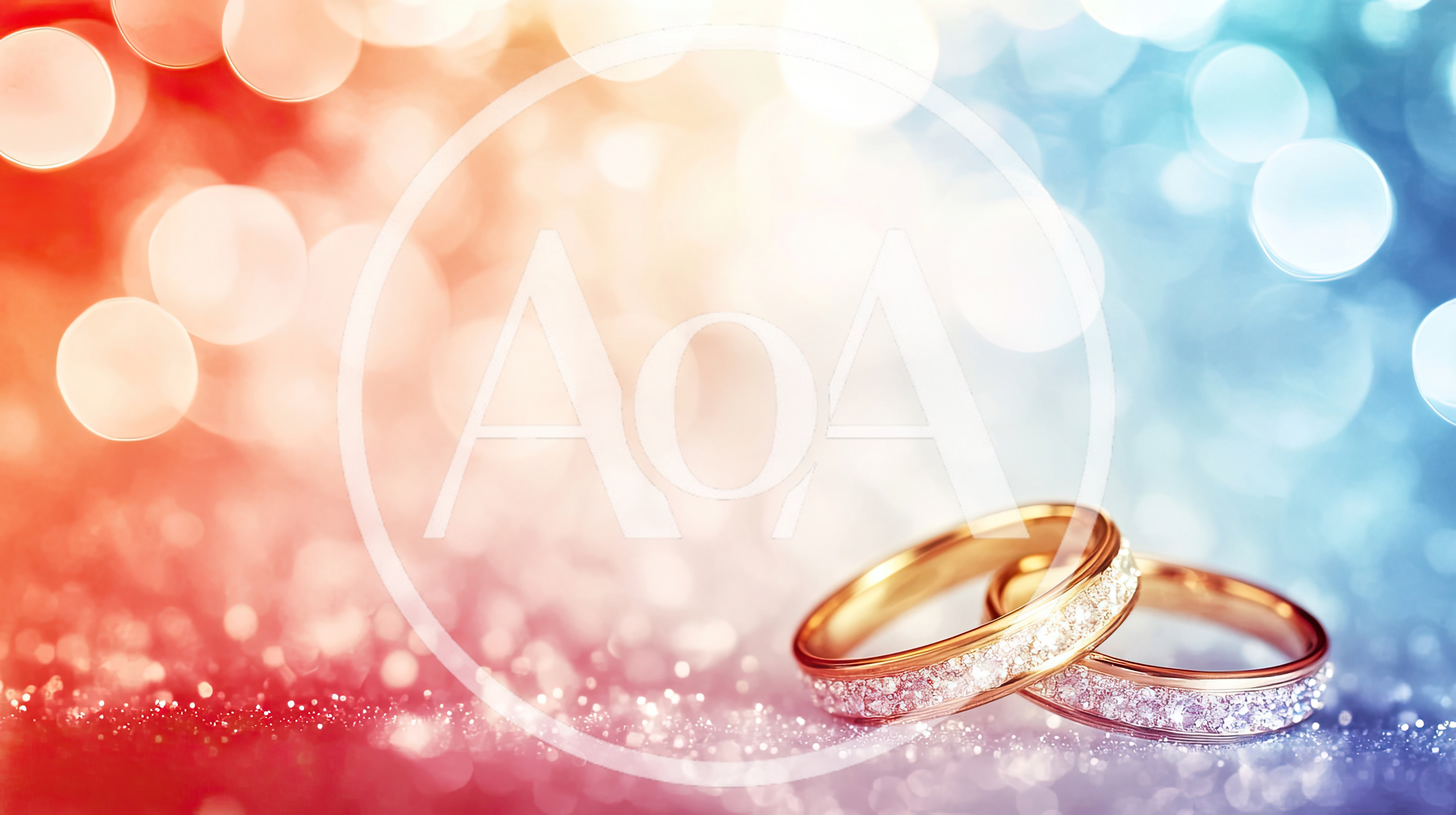 Two Diamond Wedding Rings On A Glittering Background