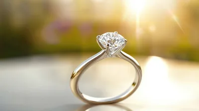 Diamond Engagement Ring On A Reflective Surface