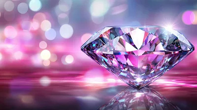 Large Brilliant Cut Diamond With Pink Bokeh Background