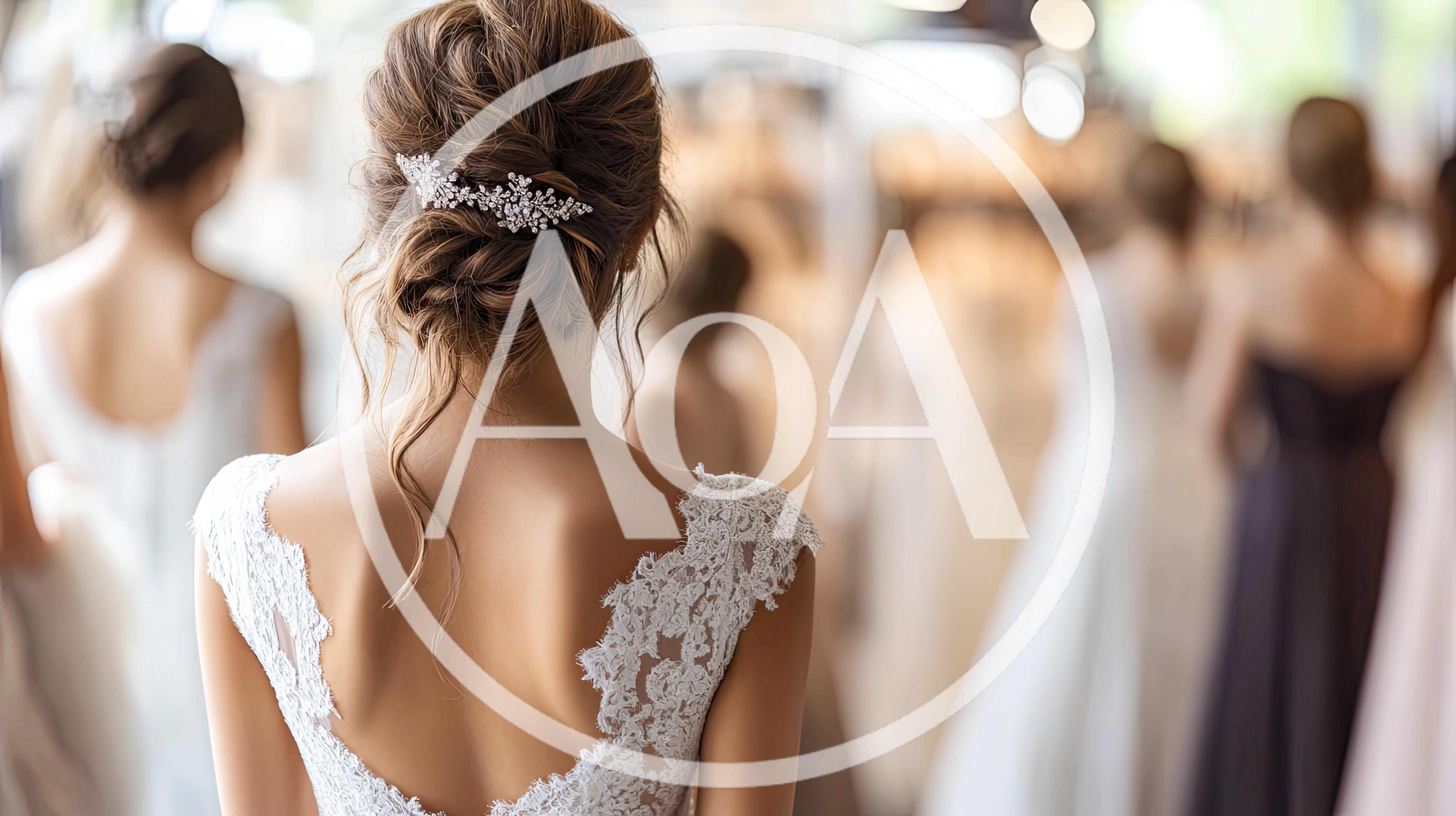 Bride Trying On Wedding Dress In Bridal Boutique