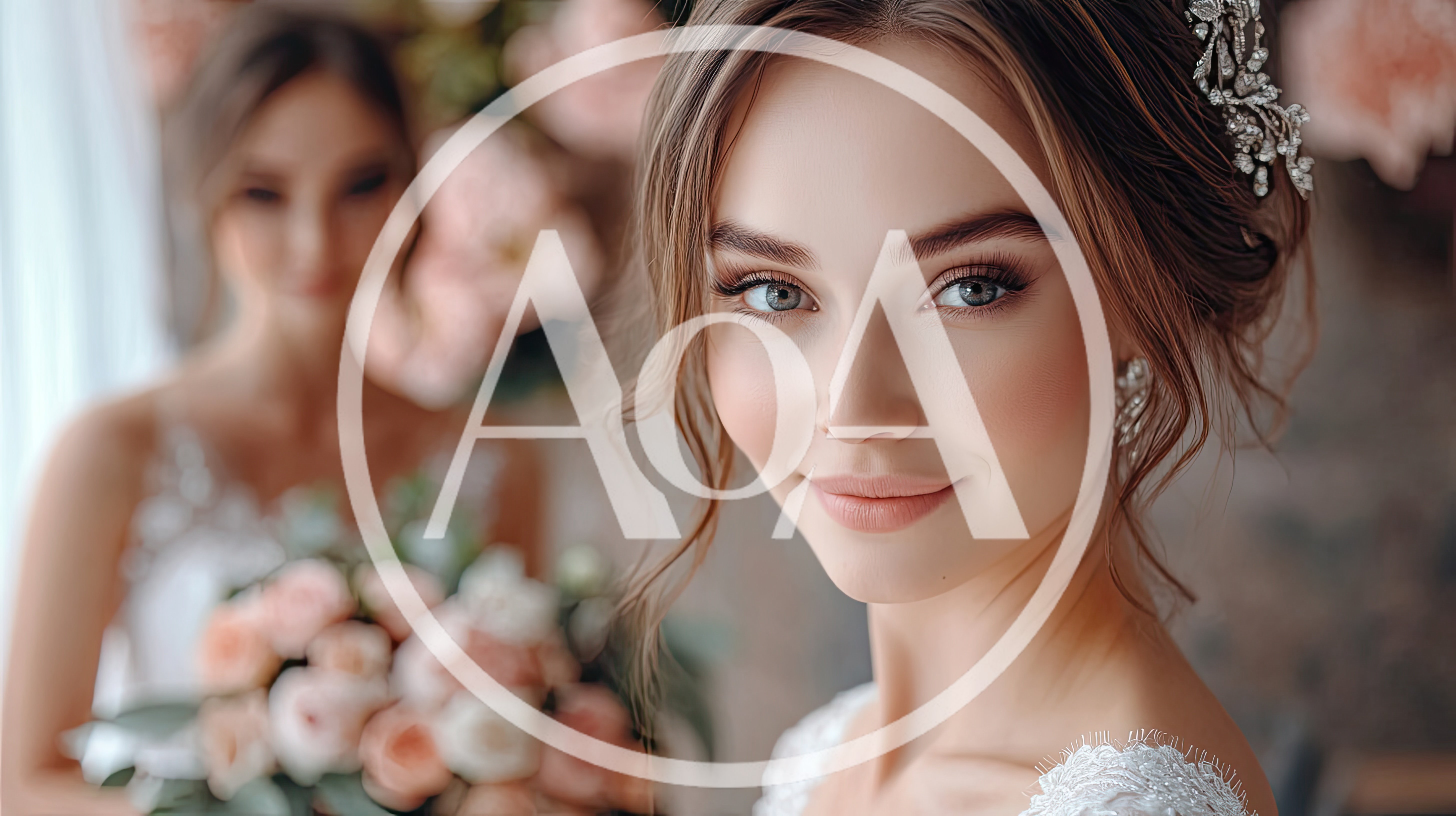 Beautiful Bride With Bridesmaid Holding Wedding Bouquet