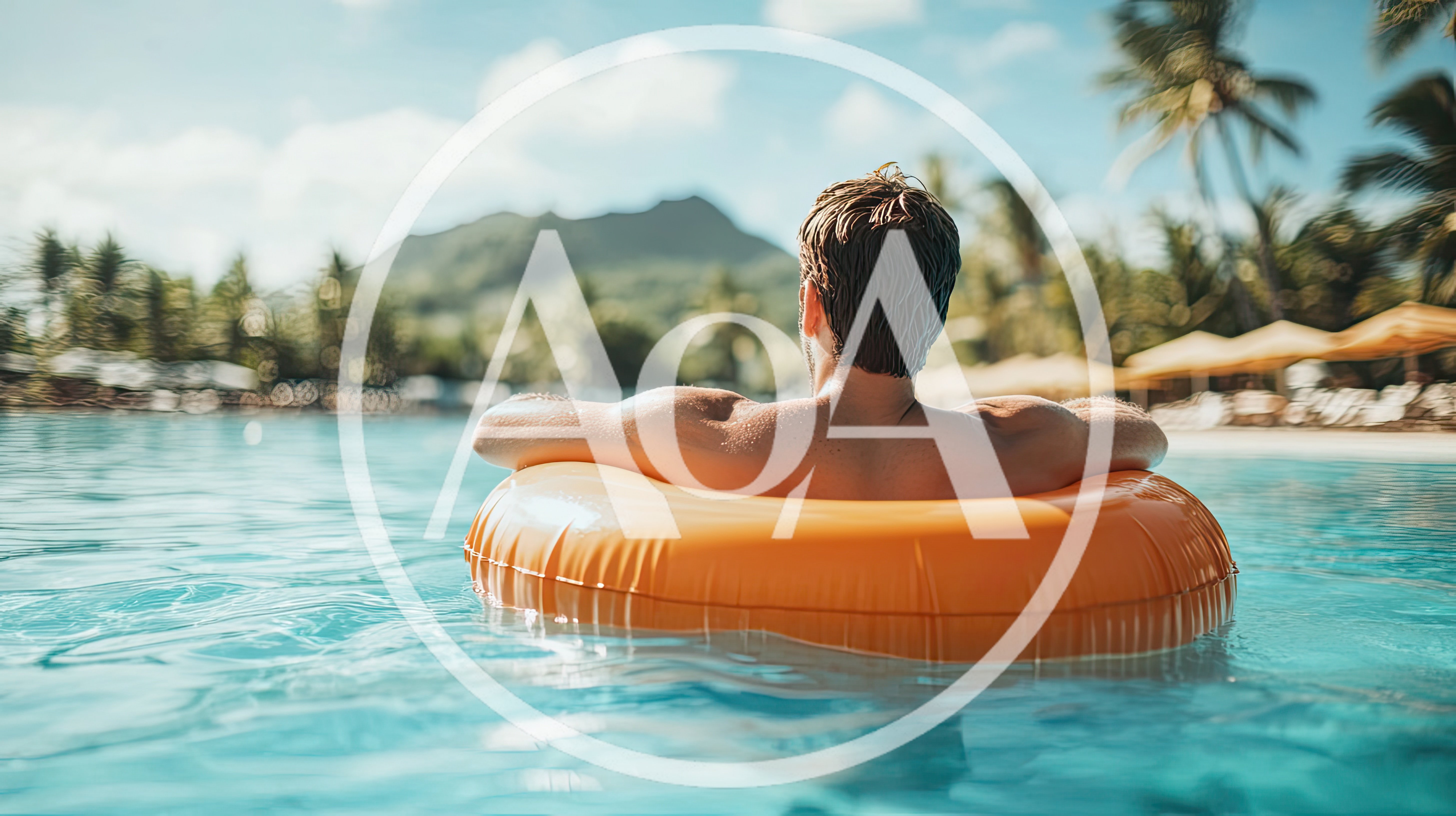 Man Relaxing In An Orange Pool Float