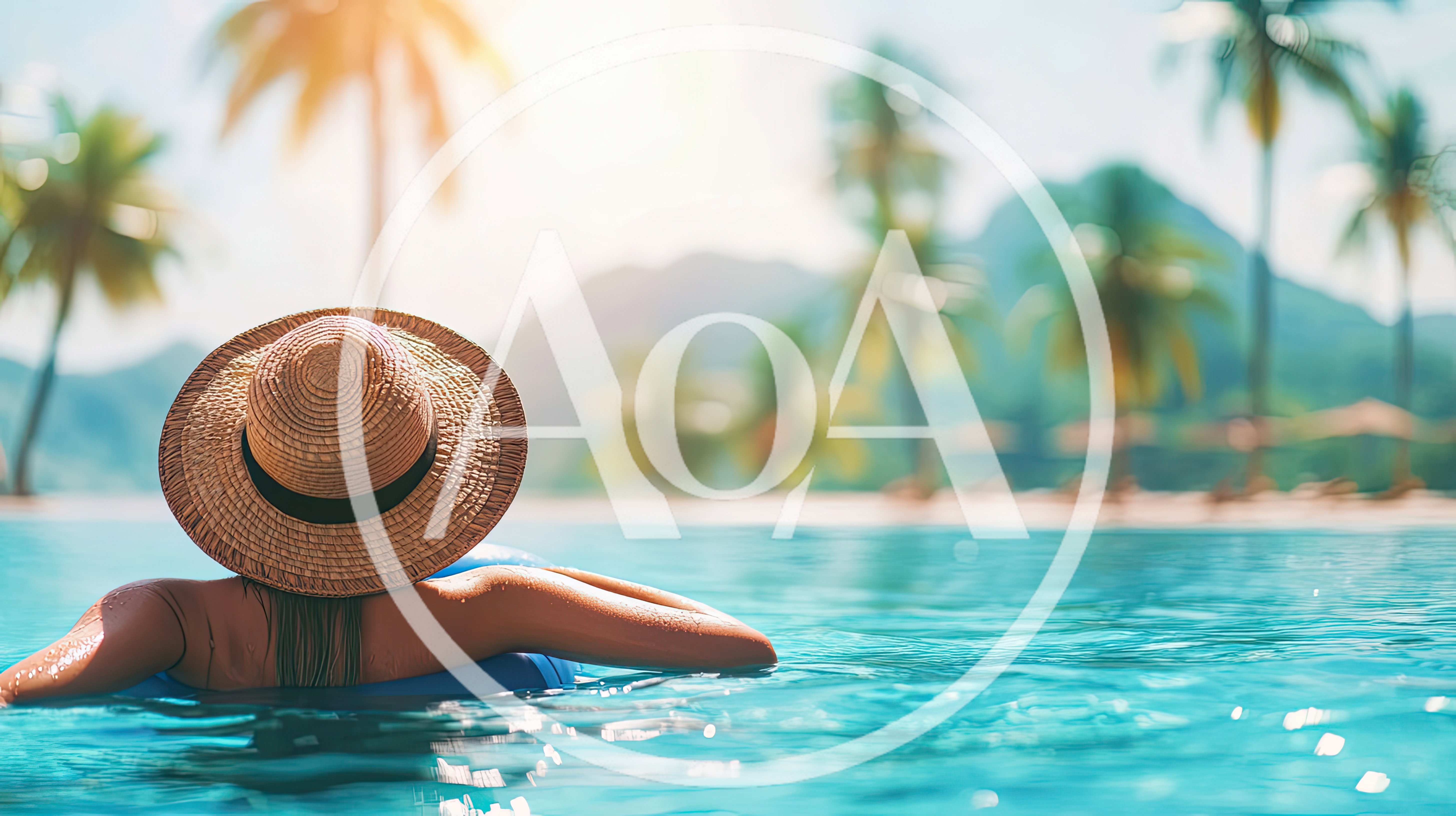 Woman Relaxing On Pool Float In Tropical Resort