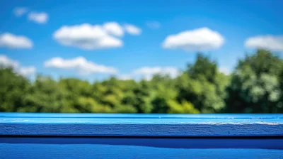 Blue Wooden Surface With Blurred Nature Background