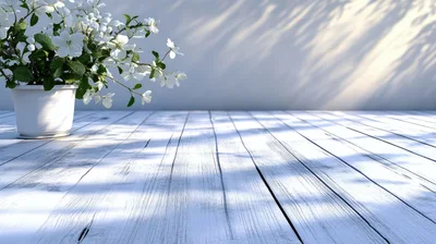 White Flower Pot on Wooden Table