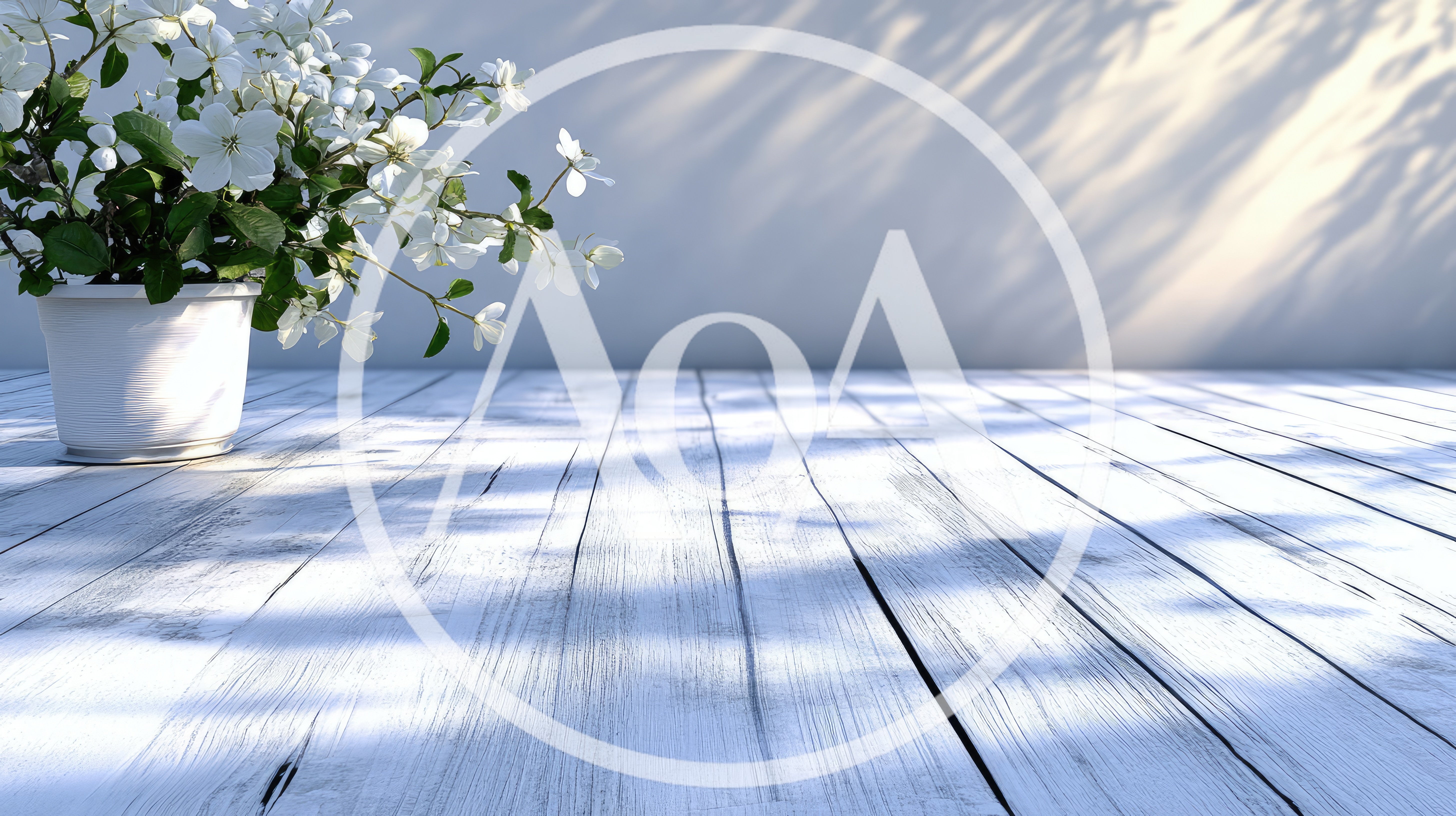 White Flower Pot on Wooden Table
