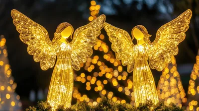 Illuminated Golden Angel Christmas Decorations