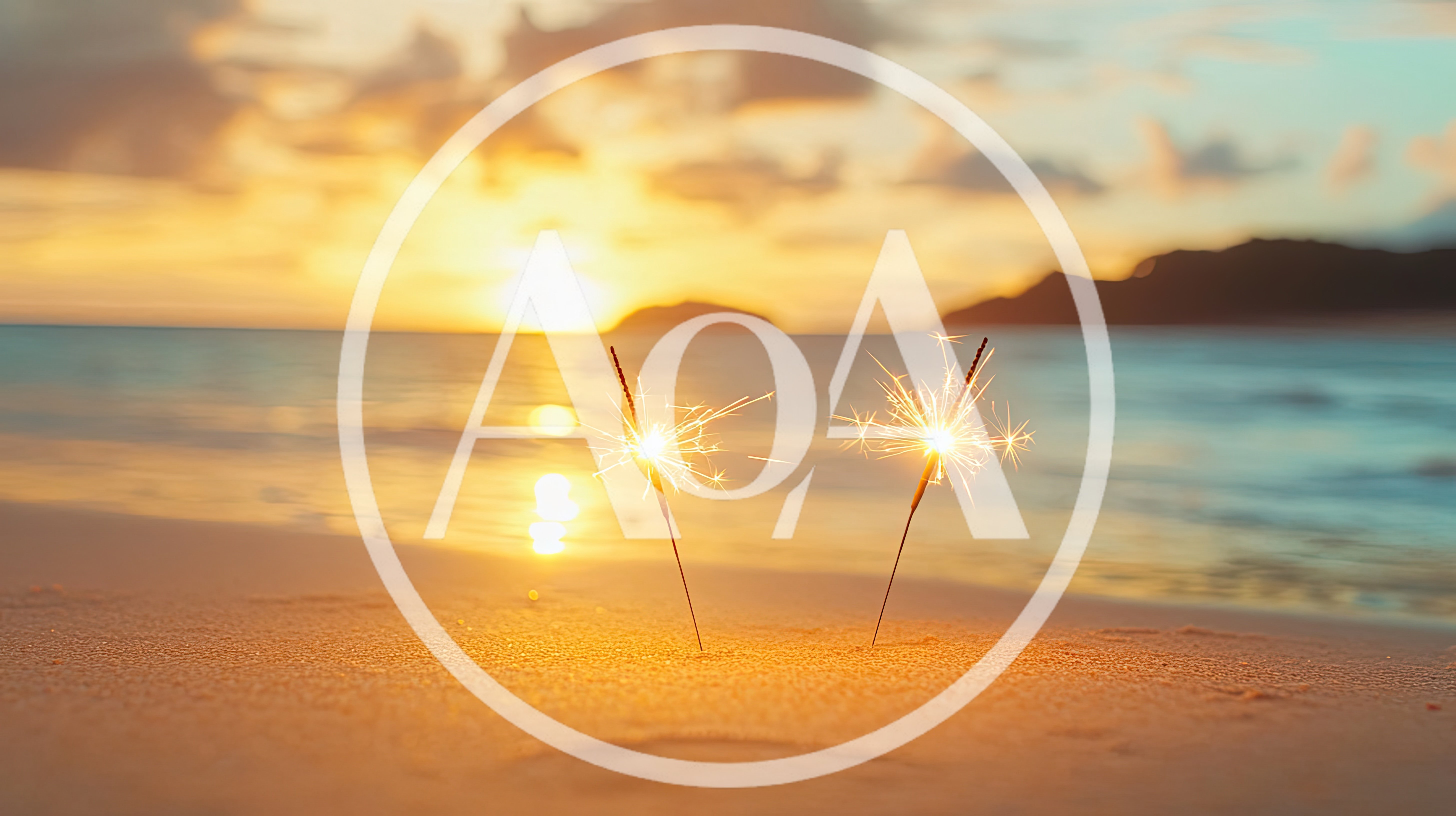 Two Burning Sparklers On A Tropical Beach At Sunset