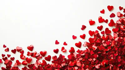 Red Heart Confetti Scattered On White Background