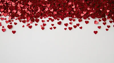 Red Heart Confetti Scattered On White Background