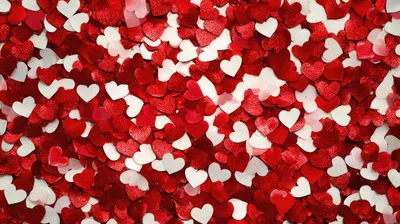 Red and White Glitter Heart Confetti Background