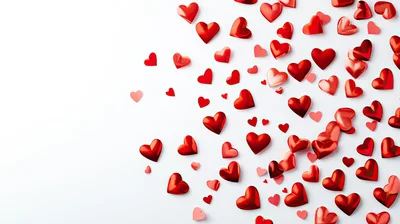 Red Heart Confetti Scattered On White Background