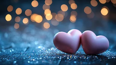 Two Pink Hearts on Glittery Surface
