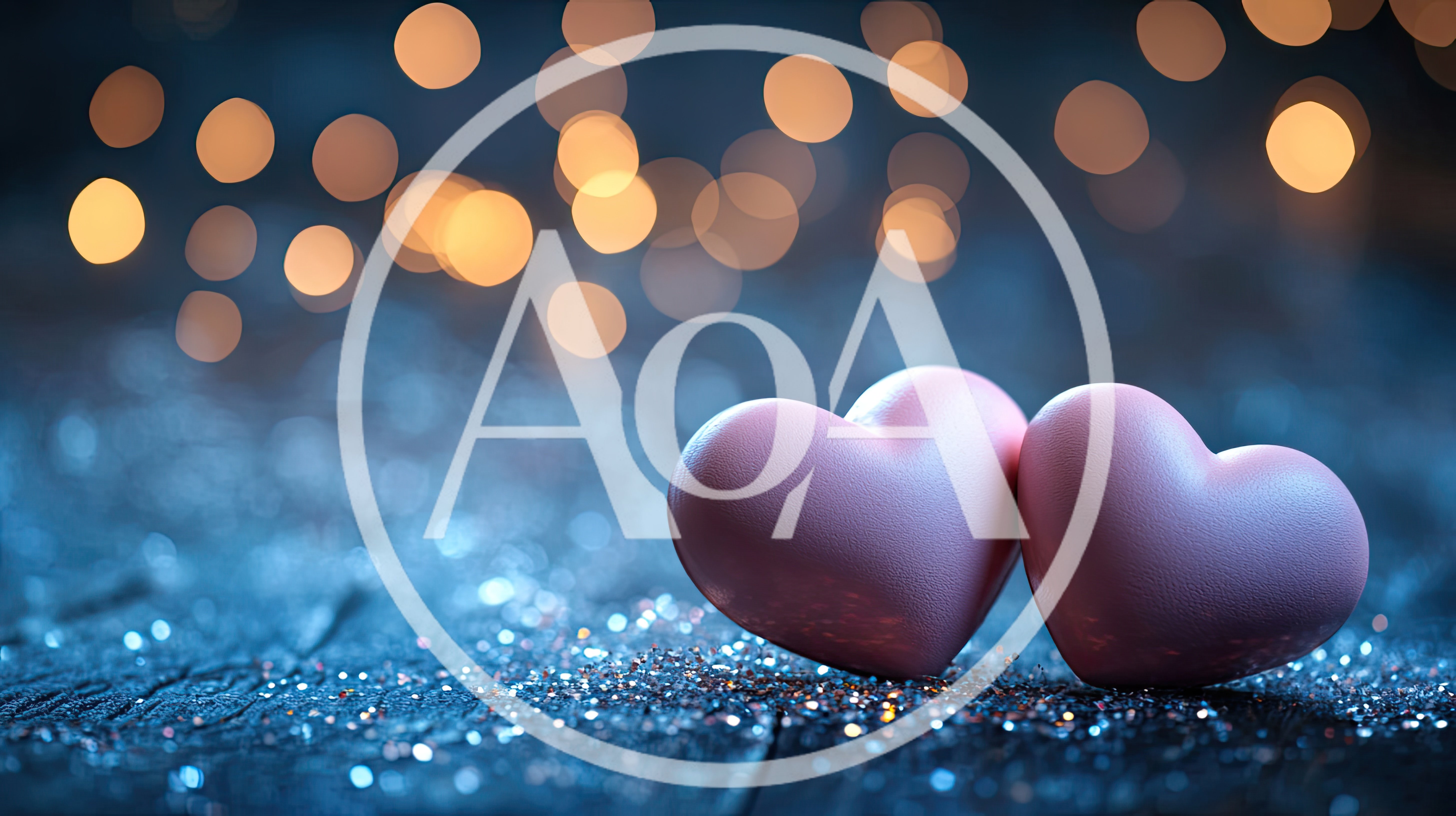 Two Pink Hearts on Glittery Surface