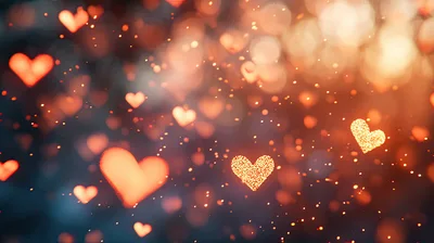 Floating Glowing Hearts With Bokeh Light Particles