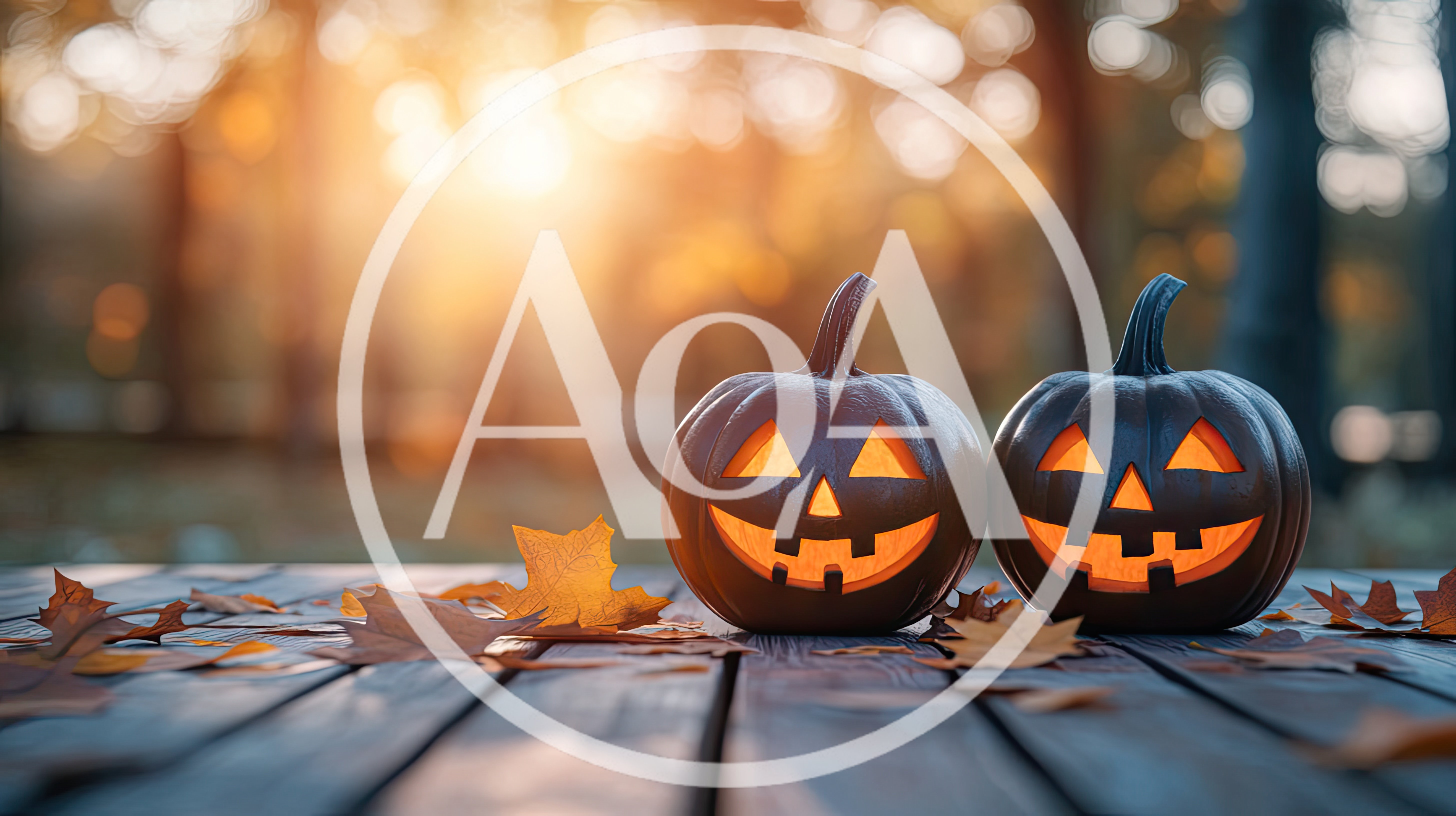Two Glowing Jack O Lanterns On Wooden Deck