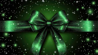 Glittering Green Ribbon Bow On Dark Festive Background
