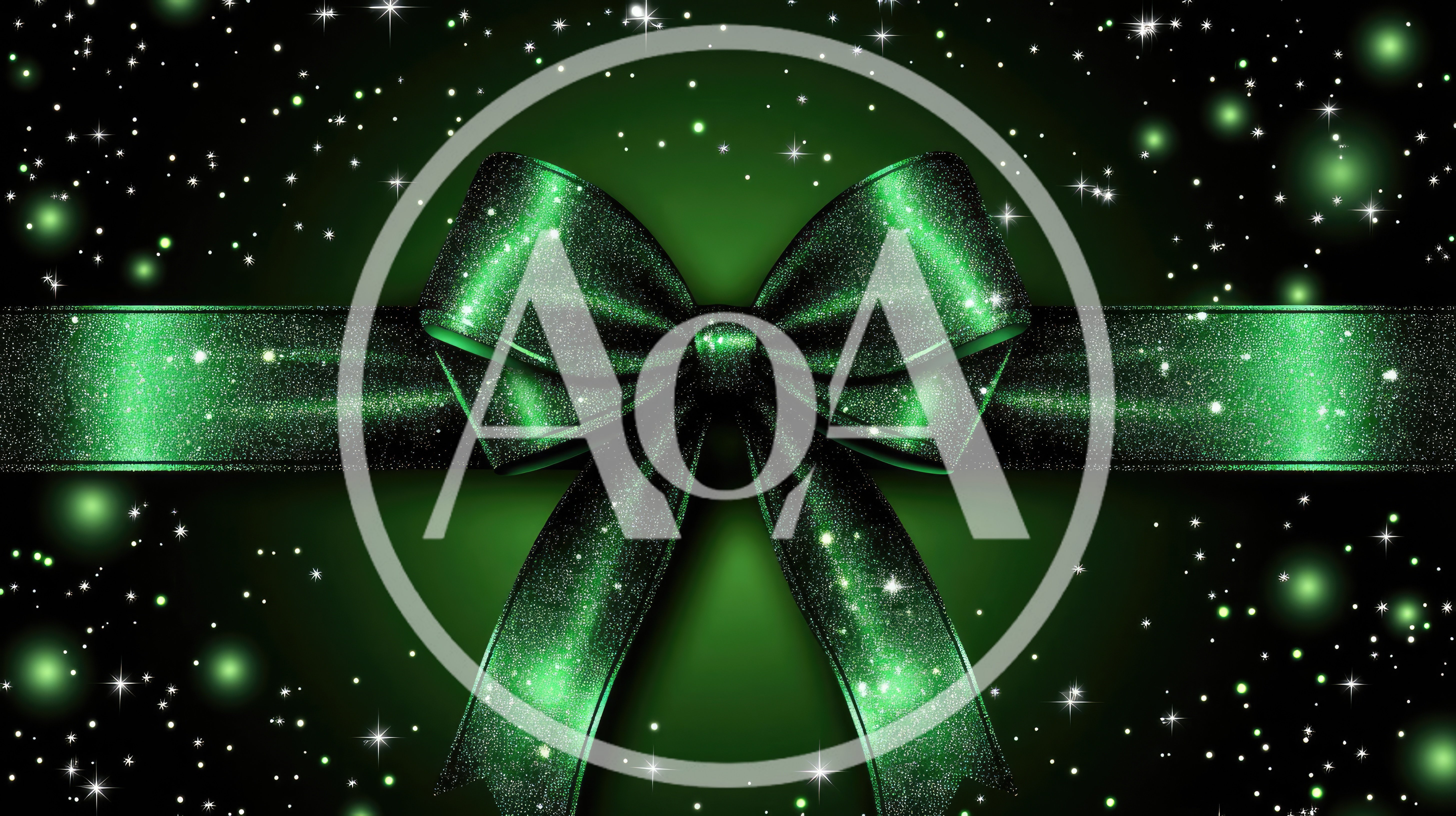 Glittering Green Ribbon Bow On Dark Festive Background