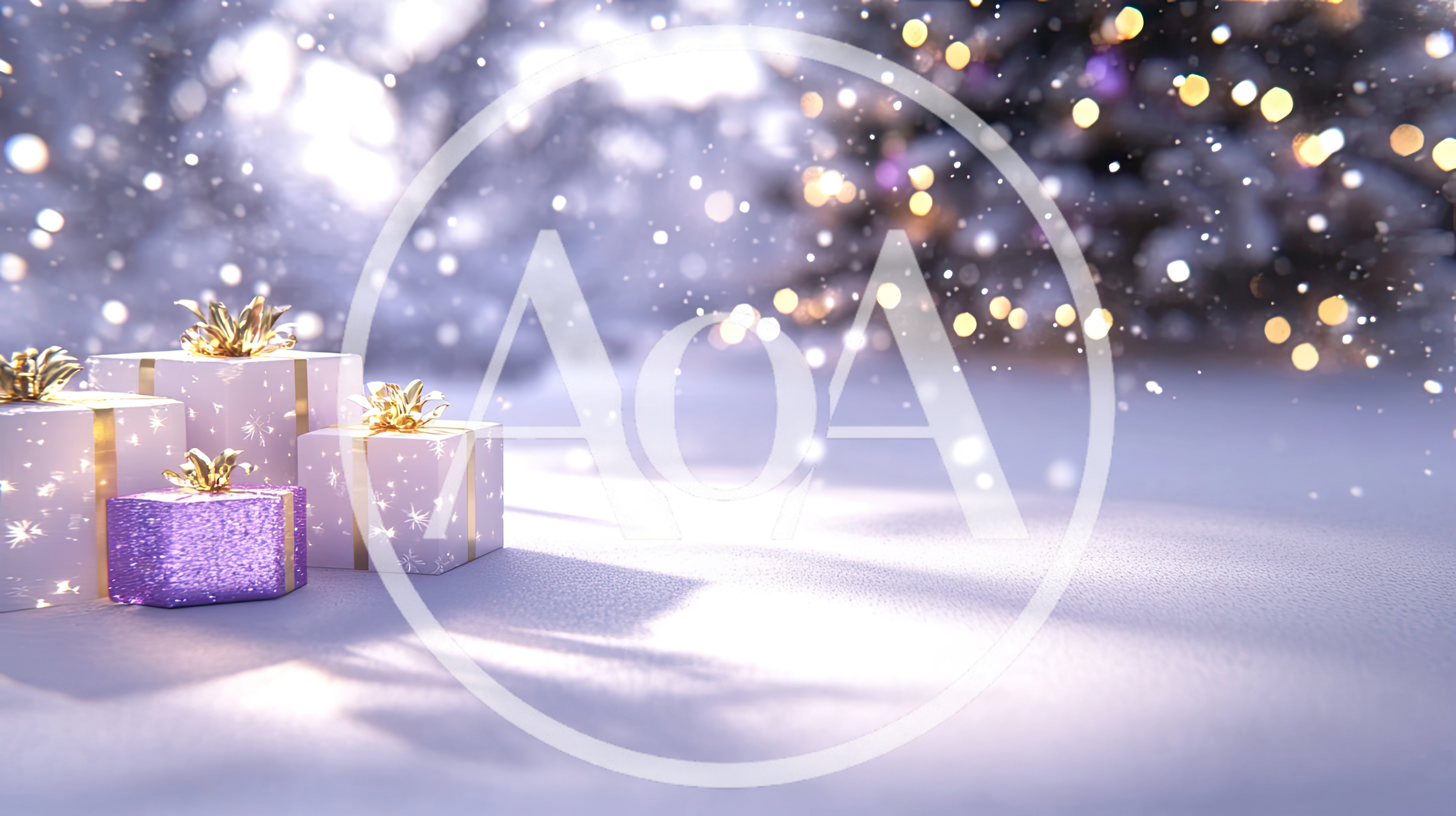 Christmas Gift Boxes In Snowy Winter Landscape