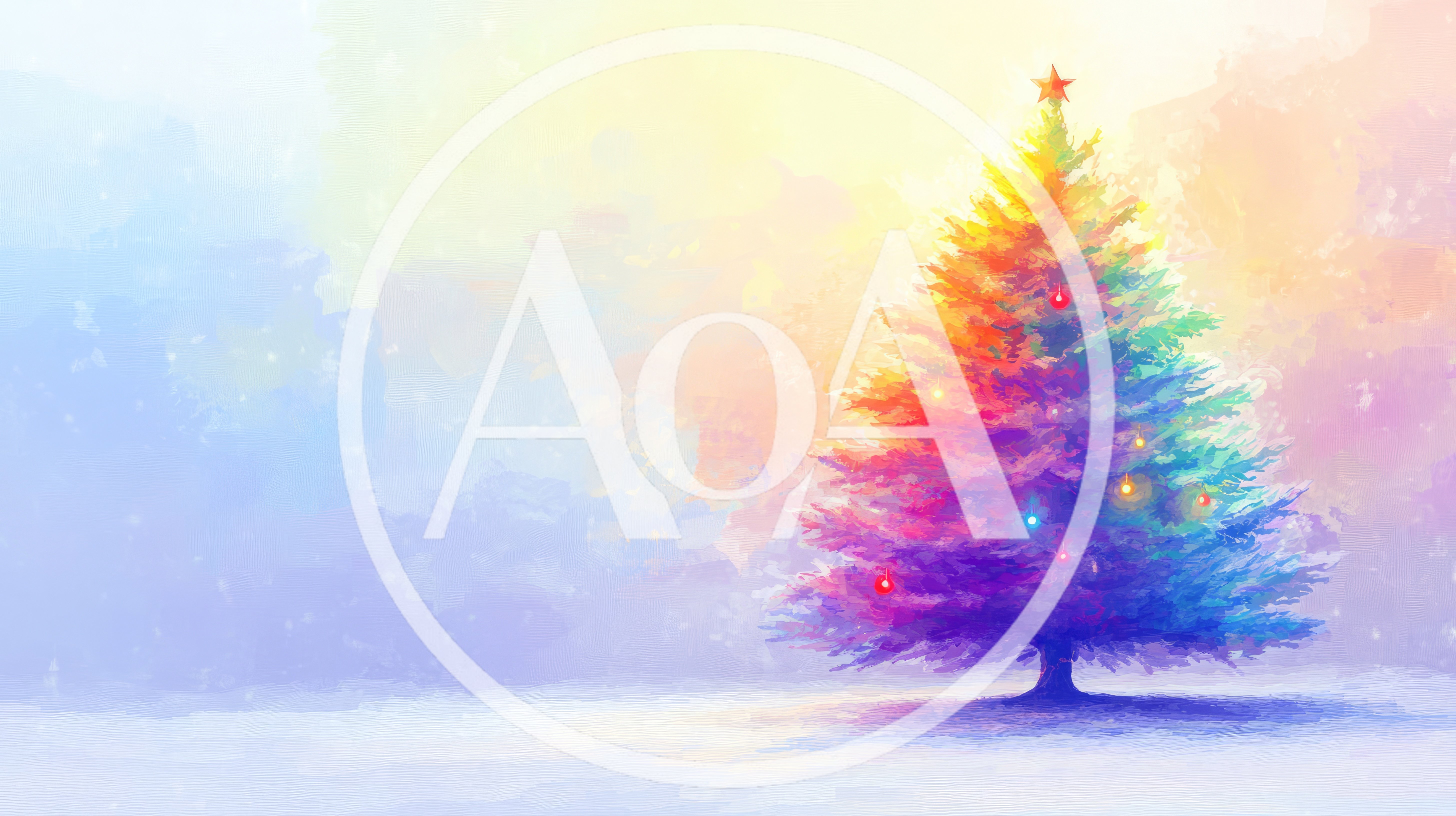 Abstract Watercolor Christmas Tree With Colorful Lights