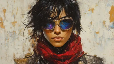 Portrait Of A Woman Wearing Futuristic Goggles And Scarf