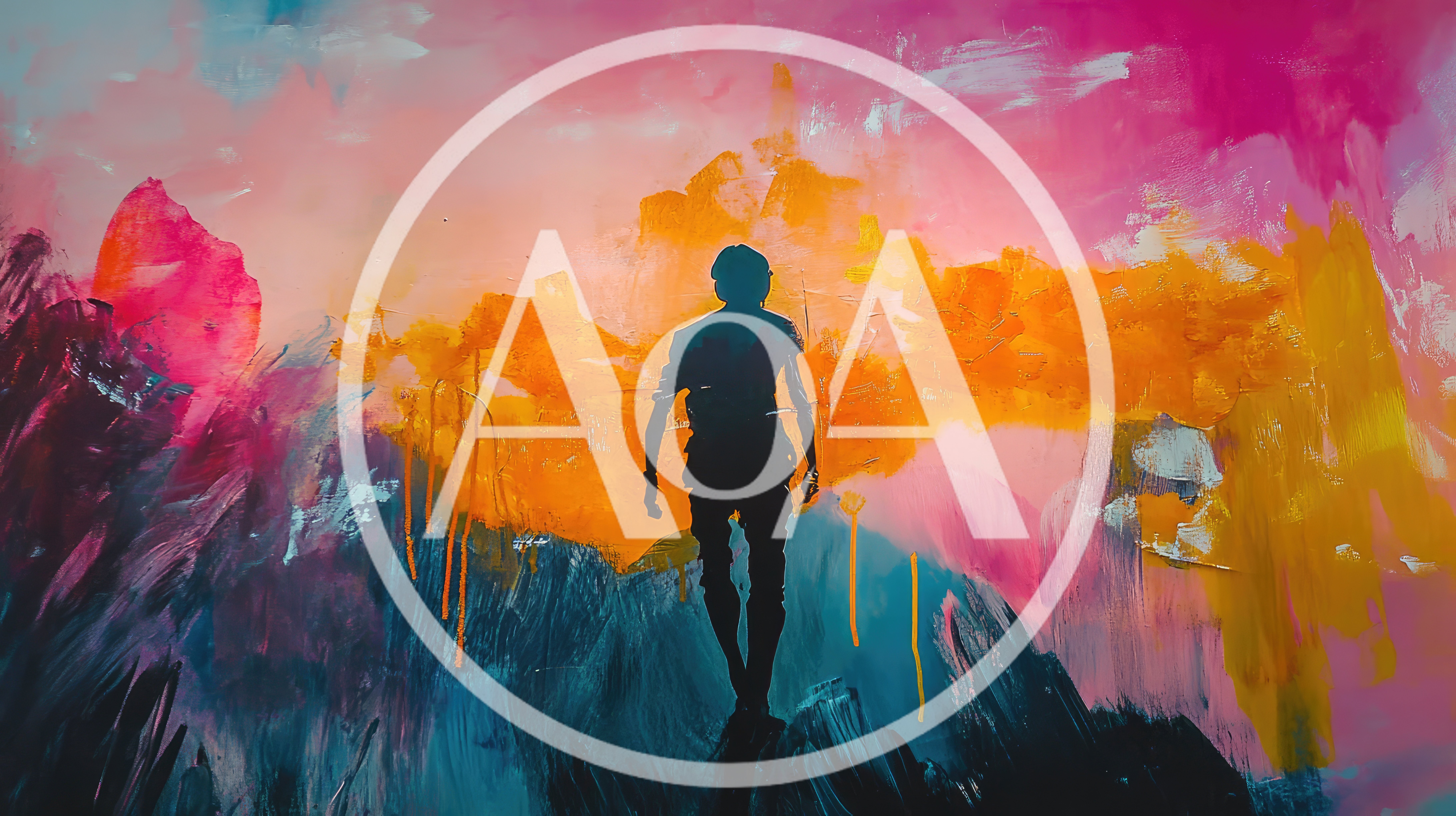 Silhouette Of A Person Walking Through Abstract Painted Landscape