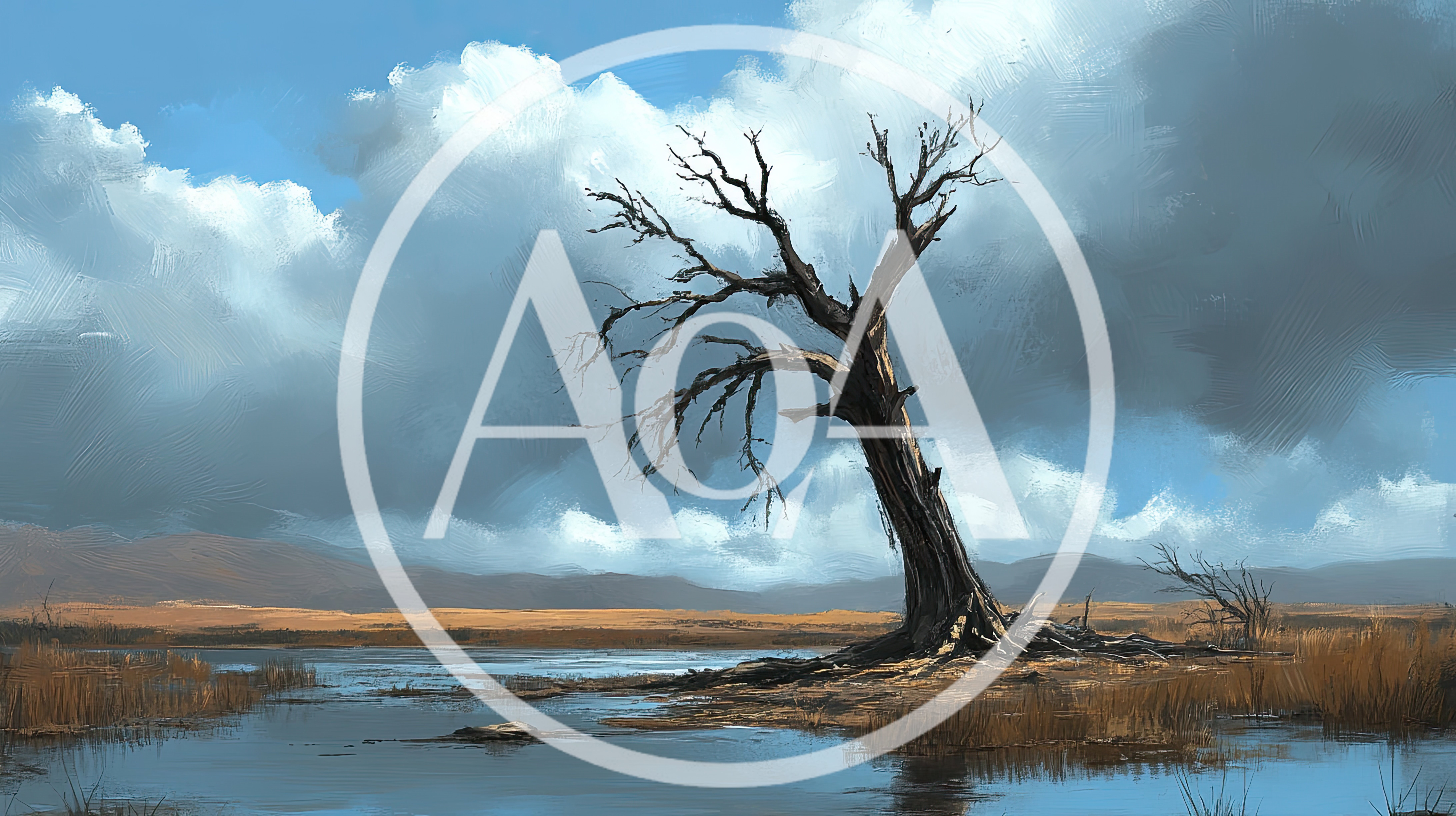 Solitary Dead Tree Standing In A Marshy Landscape