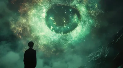 Silhouette Of A Person Observing A Massive Cosmic Eye
