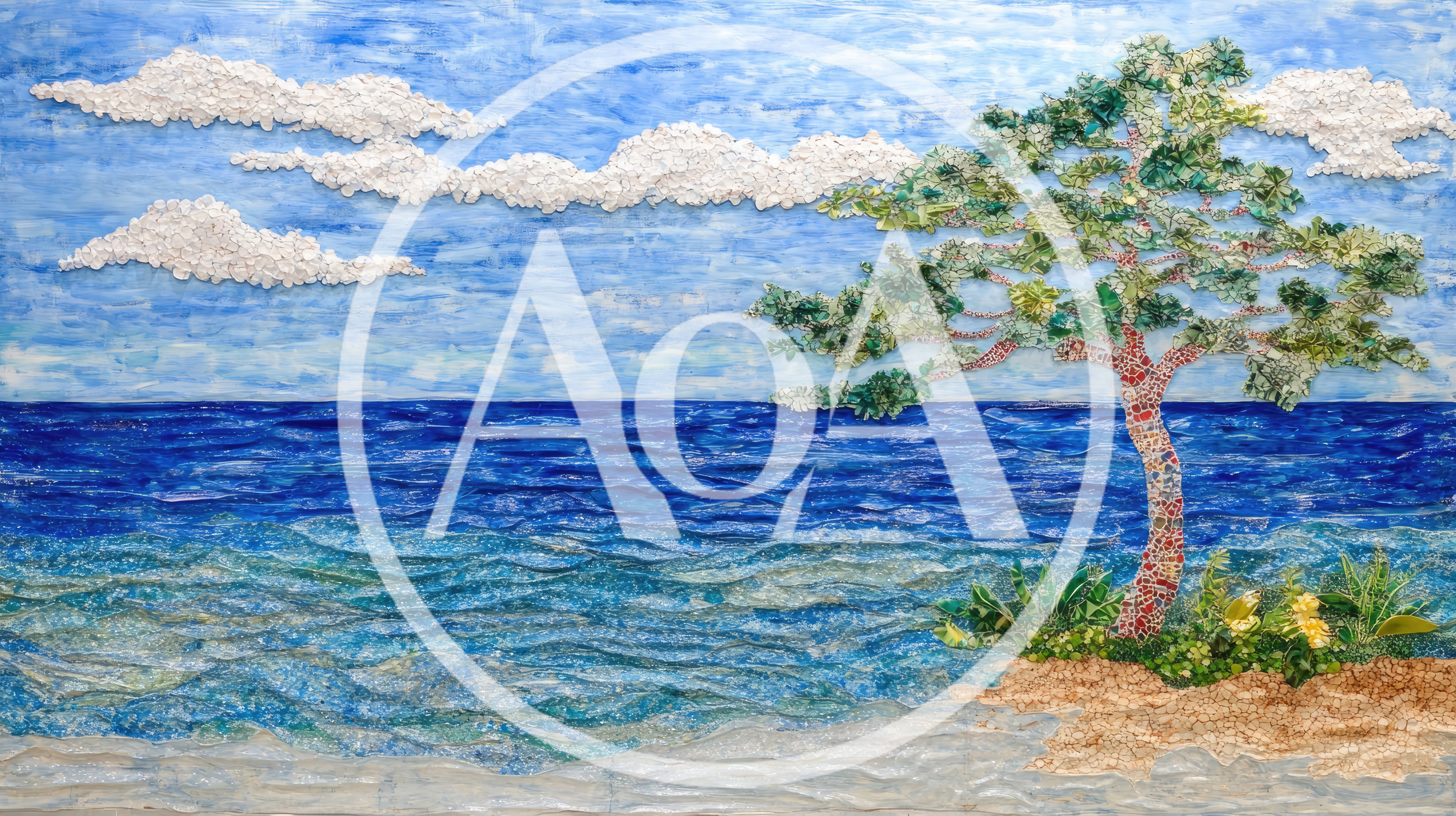 Textured Mosaic Art Of A Coastal Landscape