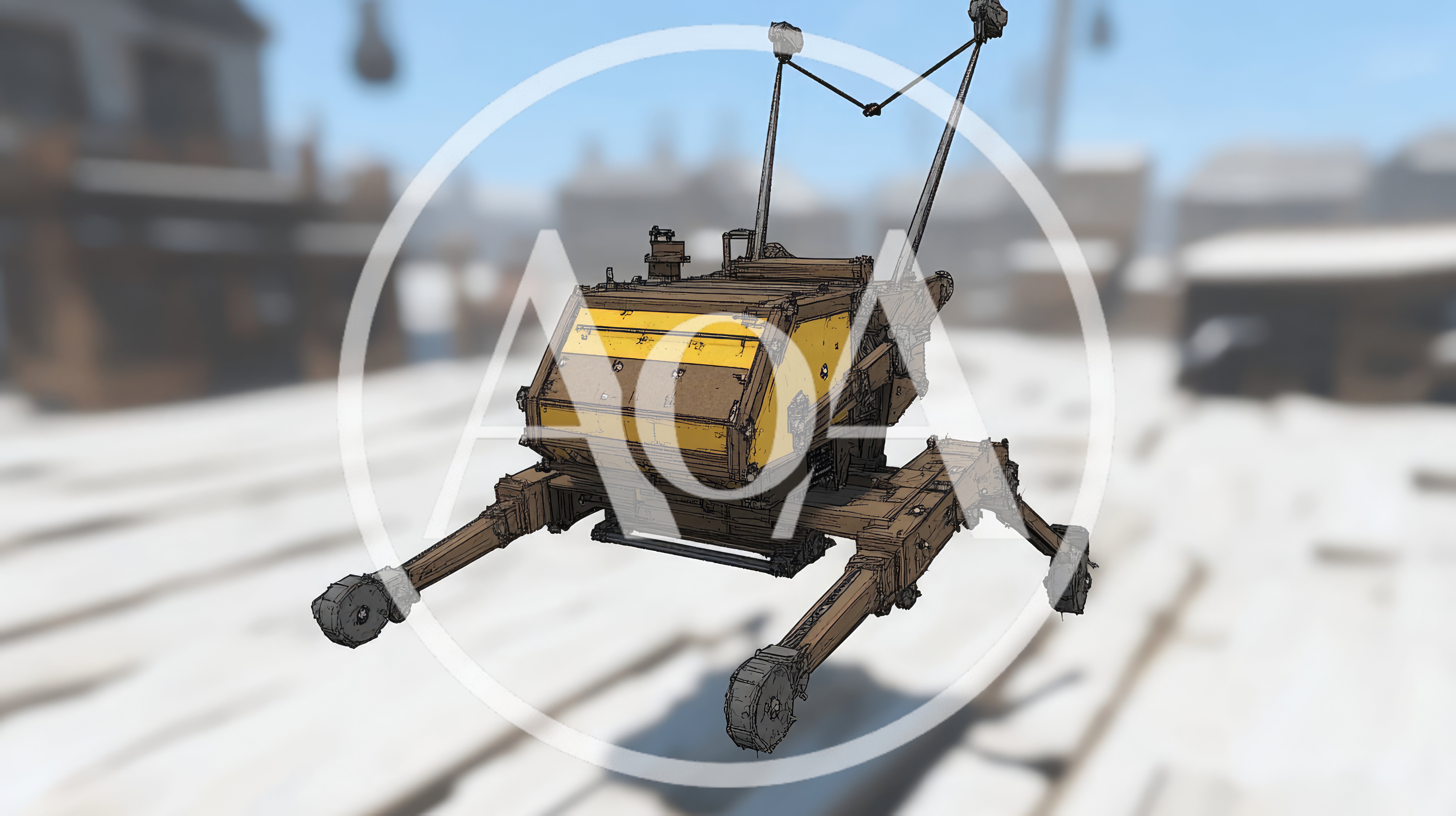 Stylized Mechanical Walker Robot In Snowy Landscape