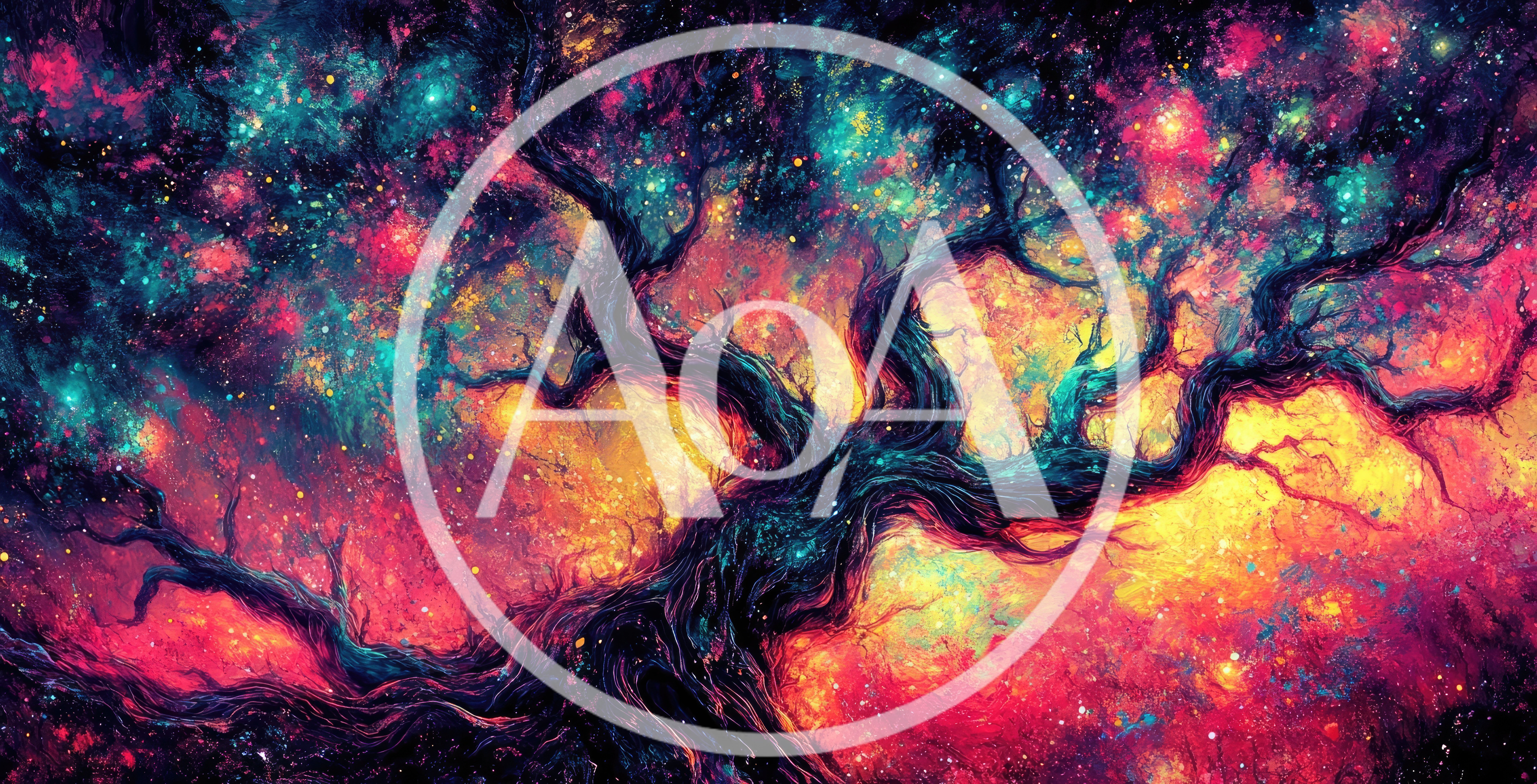 Cosmic Tree Silhouette Against A Vibrant Nebula Background