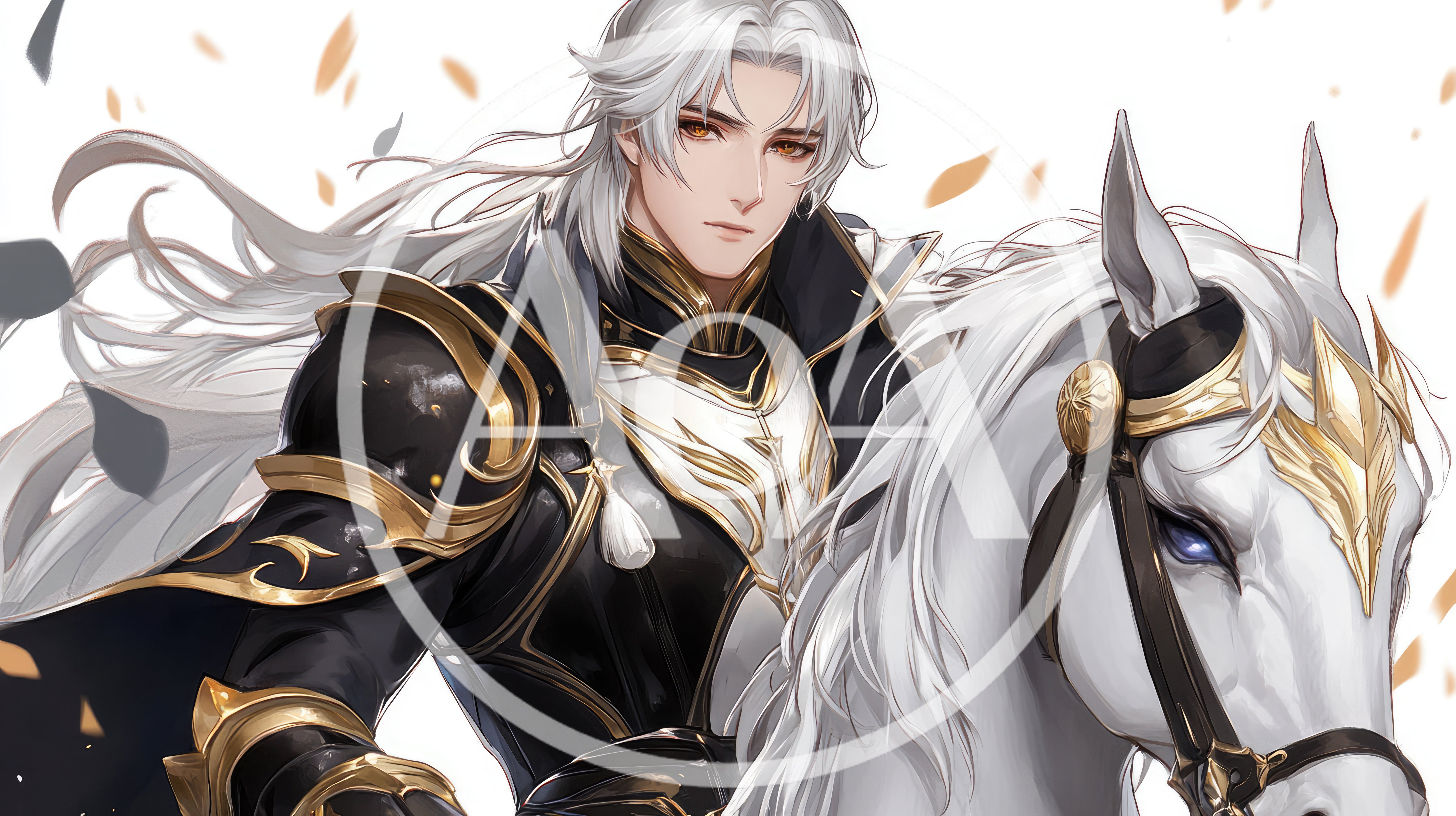 Anime Style Knight Riding A White Horse