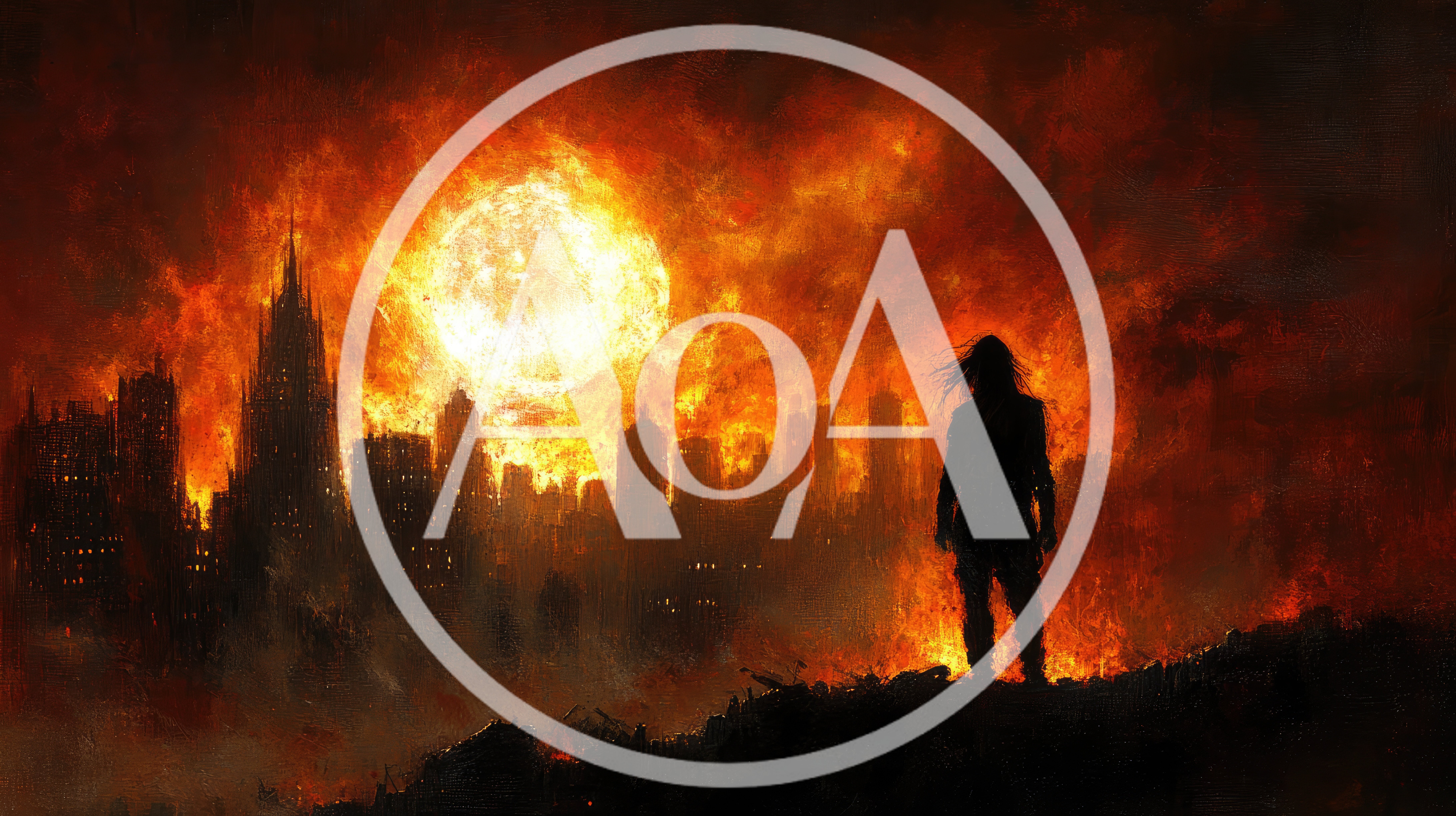 Silhouette Of A Lone Survivor In A Burning City