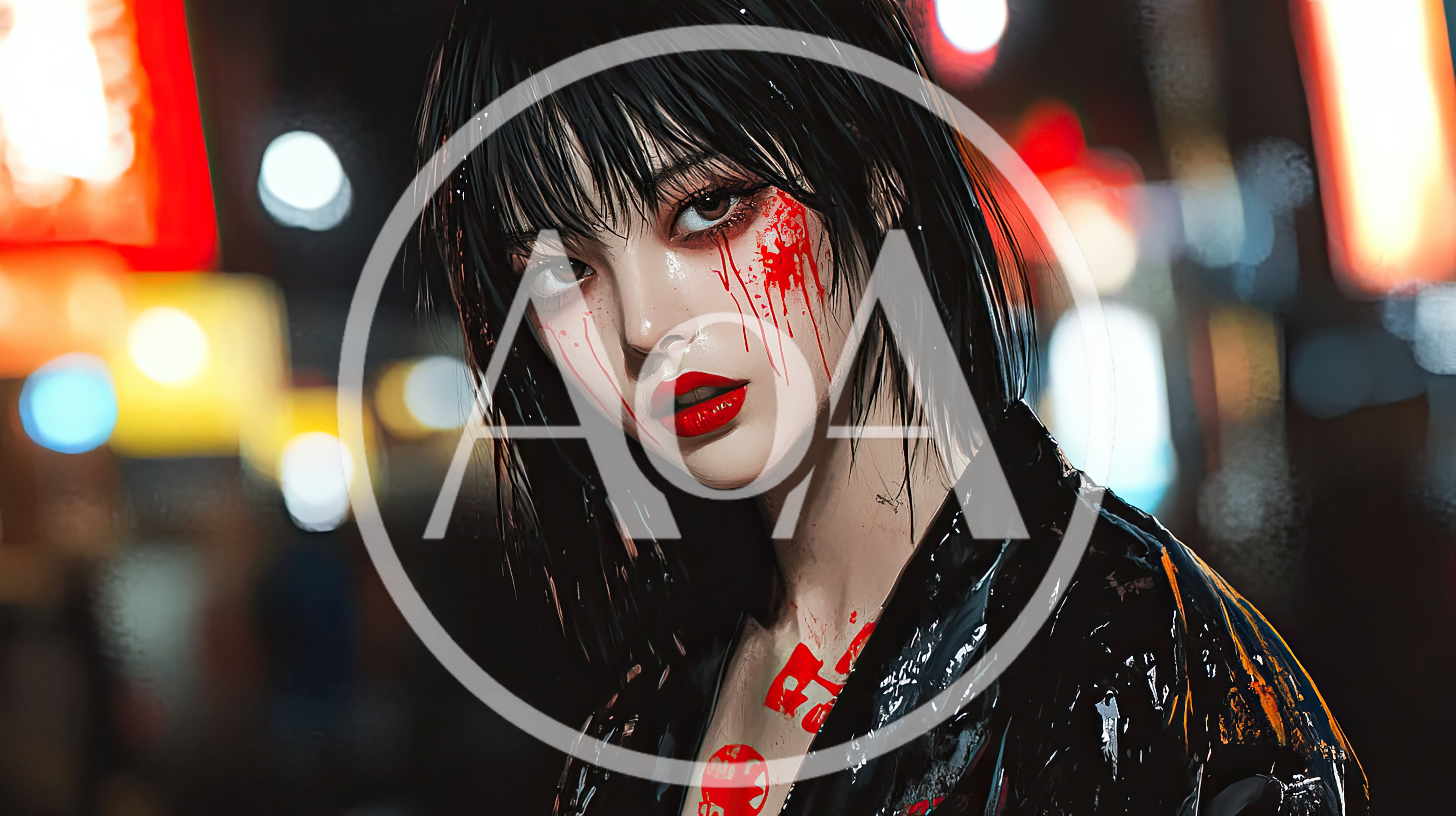 Portrait Of A Young Woman With Blood Makeup