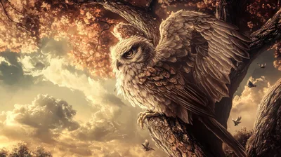Majestic Owl Perched On A Tree Branch