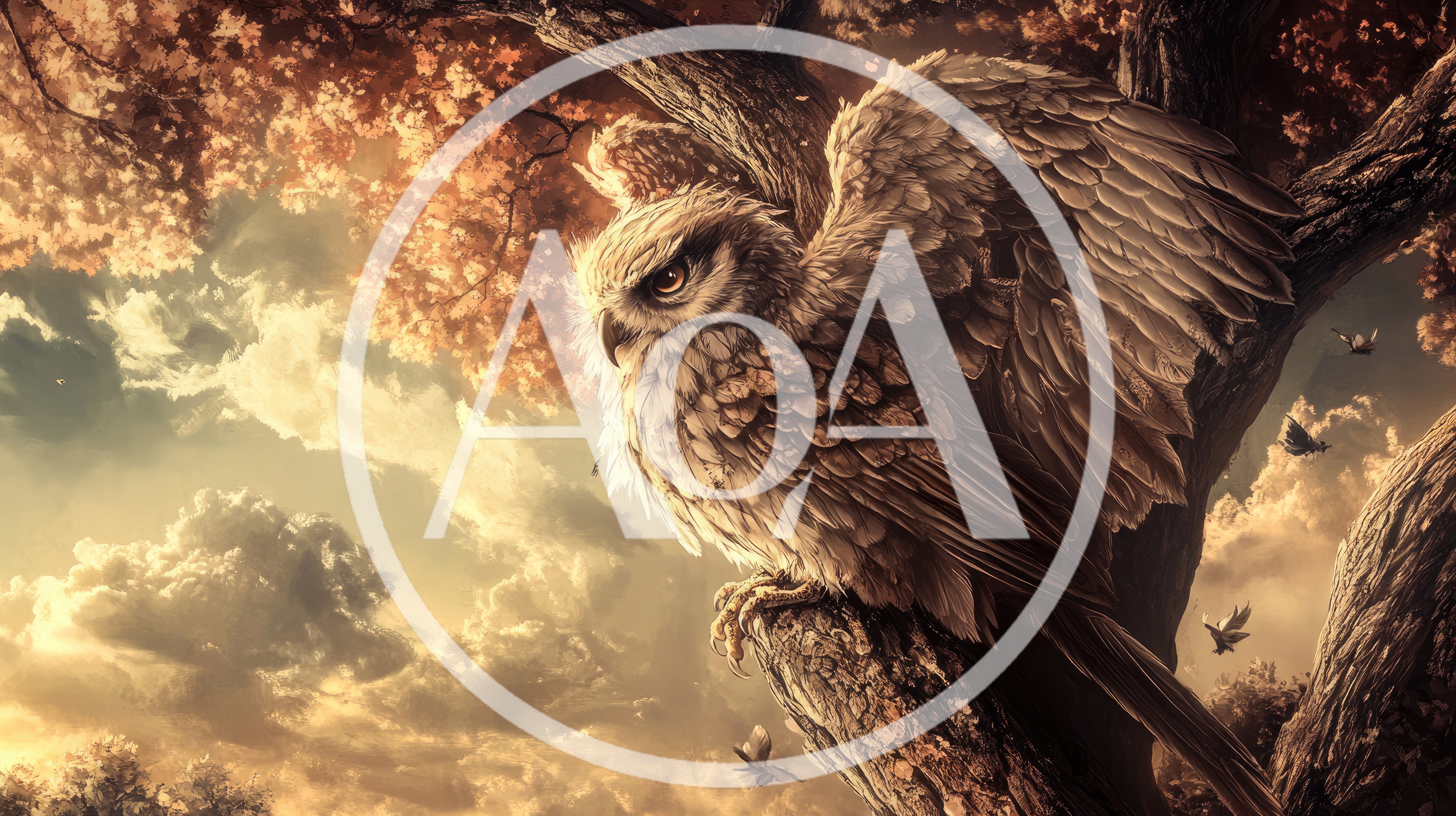 Majestic Owl Perched On A Tree Branch