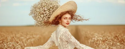 Young Woman in Lace Dress Walking Through Wheat Field