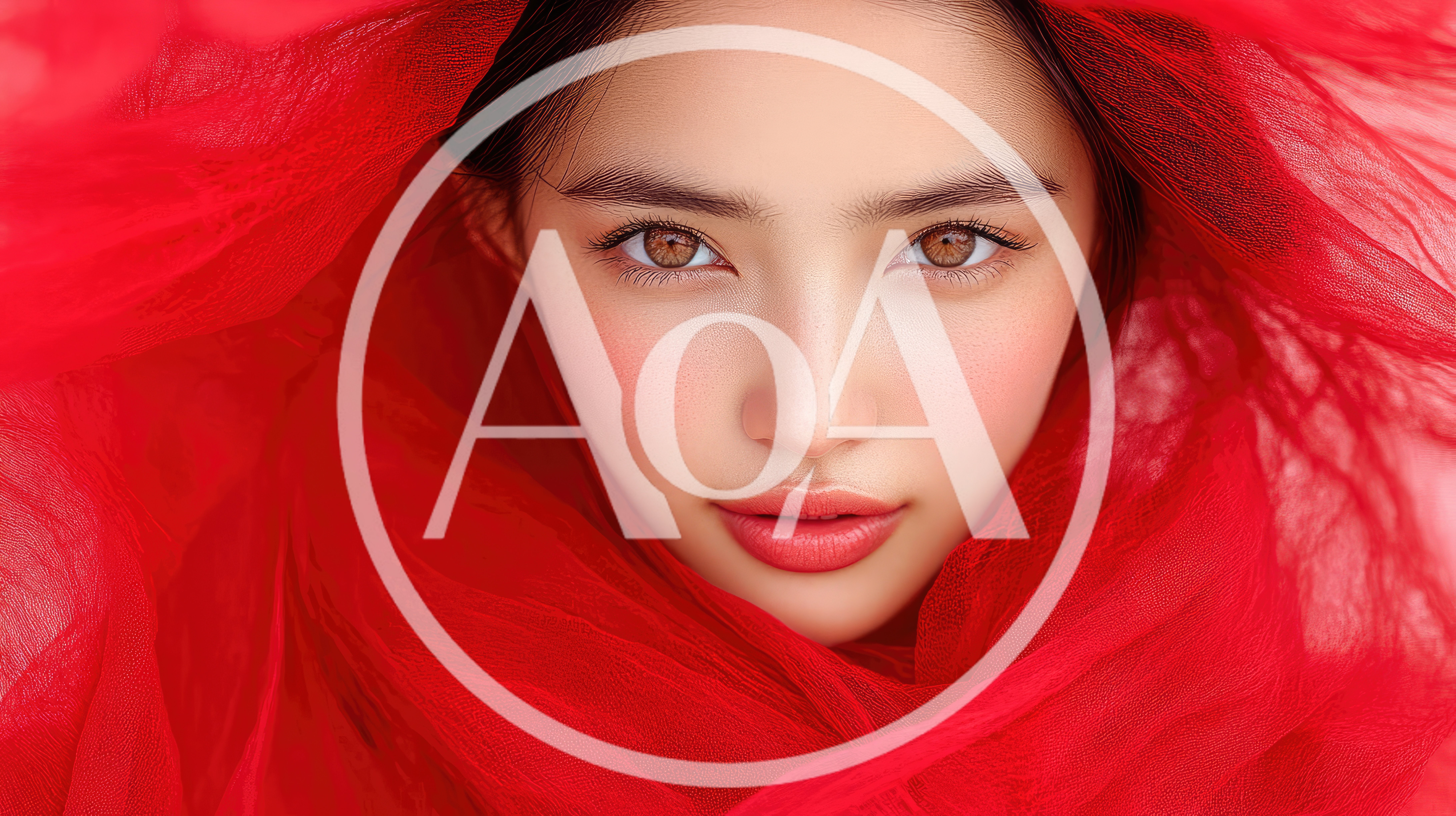 Portrait Of A Beautiful Woman Wrapped In Red Fabric